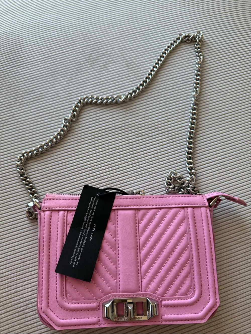 NEW Rebecca Minkoff Pink Quilted Chevron Chain Crossbody